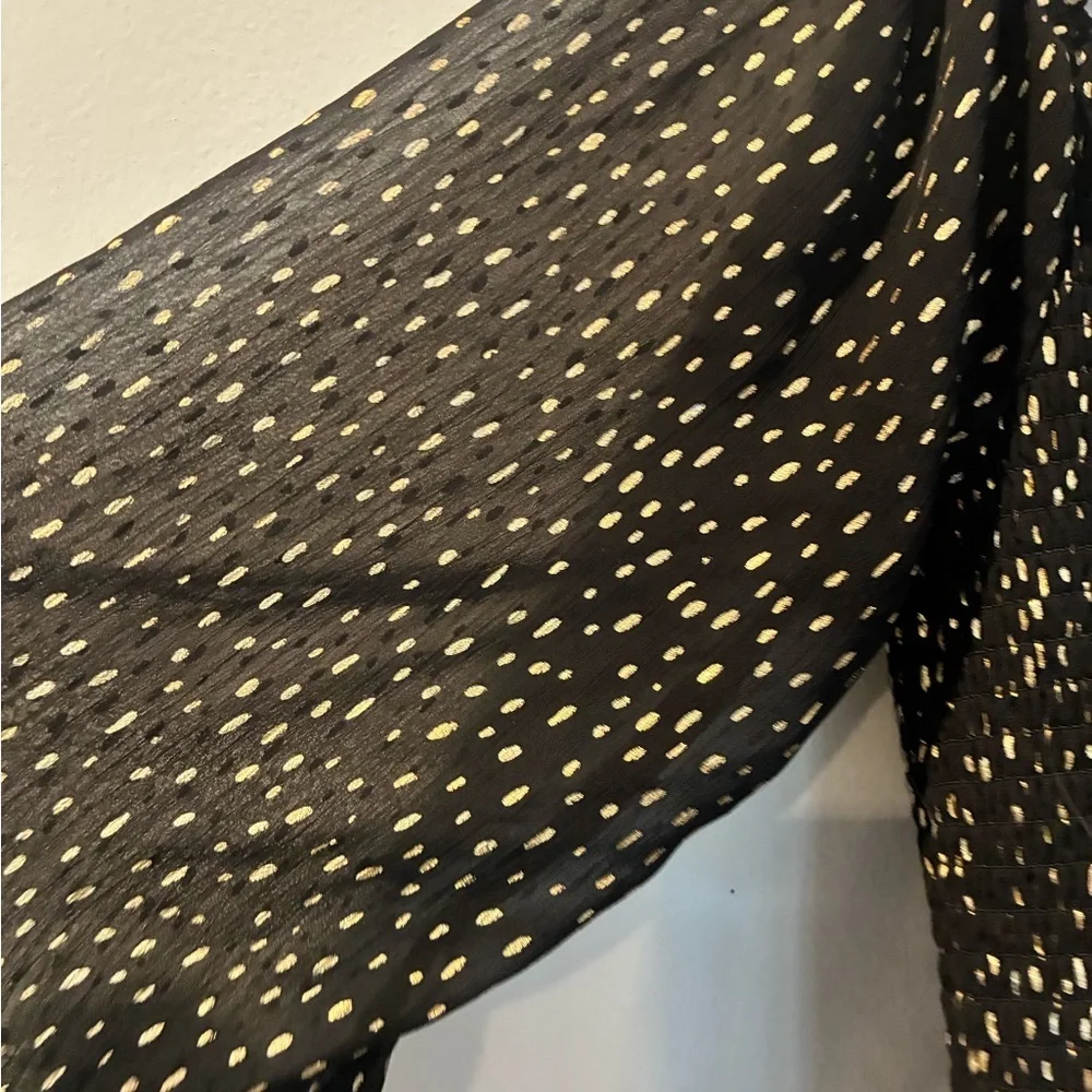 Chelsea & Violet Black and Gold Smocked Blouse